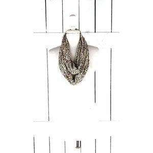 Vintage 90s brown beige leopard animal print slinky wide infinity loop scarf